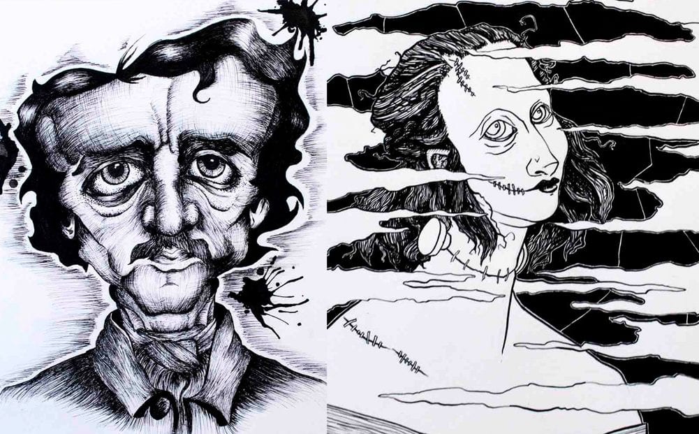Collage of student illustrations of famous authors
